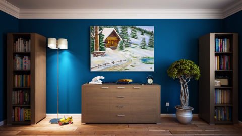 DAĞ EVİ VE KAR YAĞLI BOYA TABLOSU 50 X 70 cm