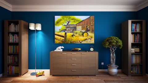TRAKTÖR VE EV YAĞLI BOYA TABLOSU 50 X 70 cm