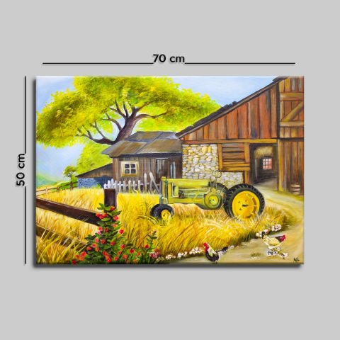 TRAKTÖR VE EV YAĞLI BOYA TABLOSU 50 X 70 cm