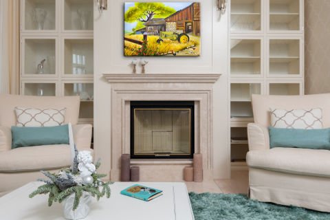 TRAKTÖR VE EV YAĞLI BOYA TABLOSU 50 X 70 cm