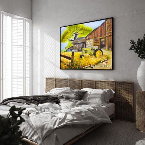 TRAKTÖR VE EV YAĞLI BOYA TABLOSU 50 X 70 cm