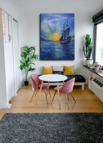 YELKENLI VE DENİZ YAĞLI BOYA TABLOSU 80 X 60 cm