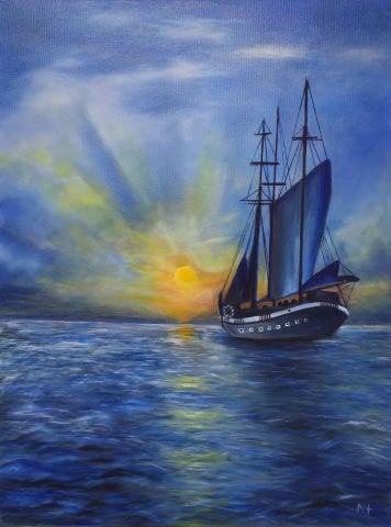 YELKENLI VE DENİZ YAĞLI BOYA TABLOSU 80 X 60 cm