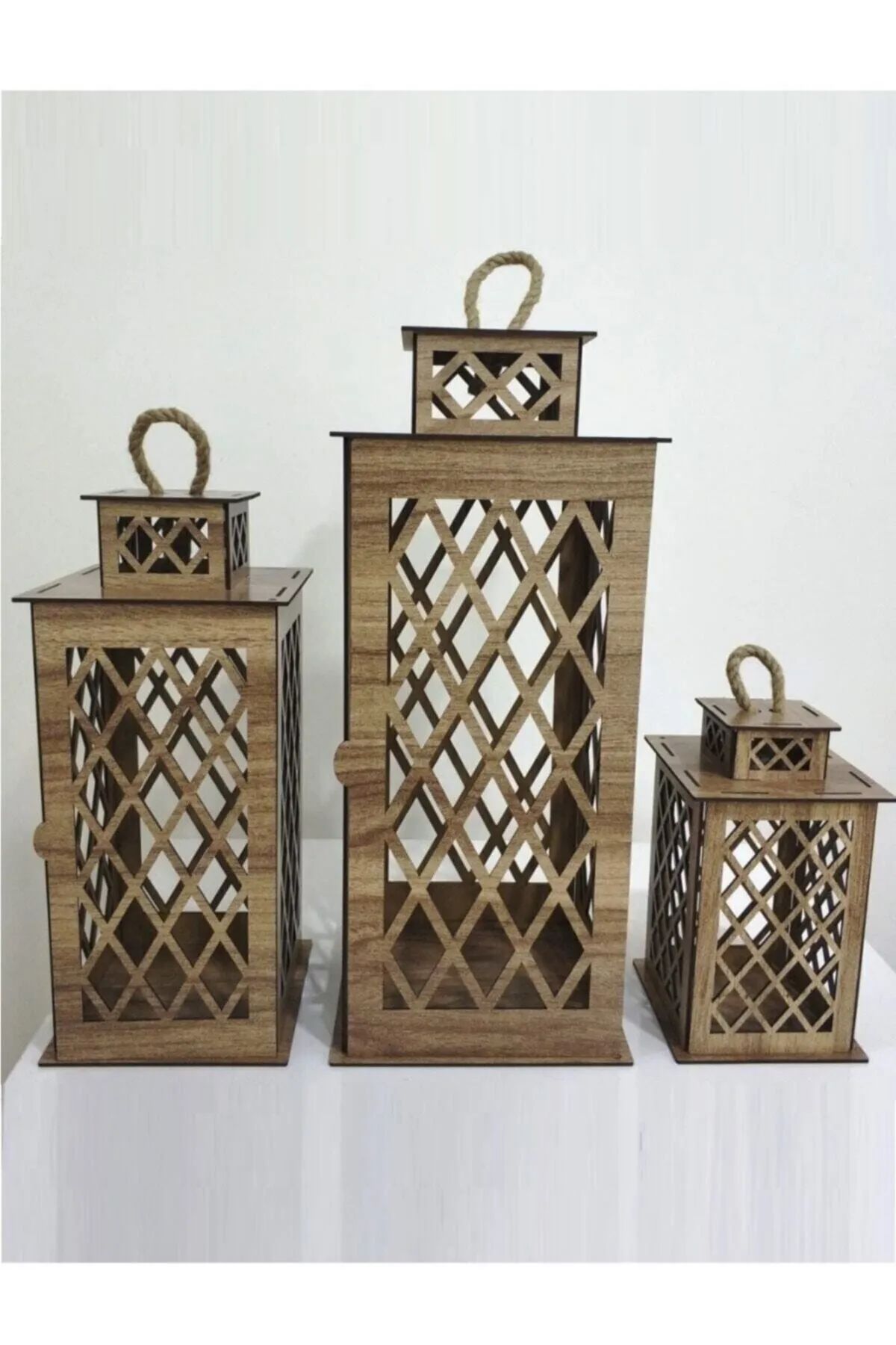 Wooden Lantern Candle Holder Set
