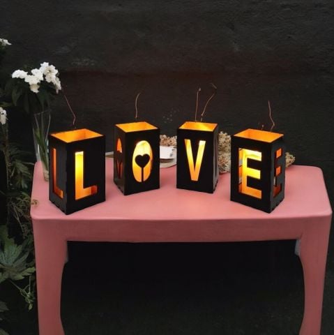Love Yazılı 4 Lü Ahşap Mumluk