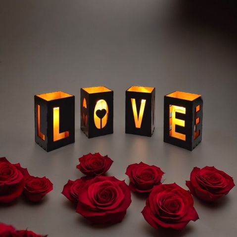 4-Piece Wooden Candle Holder with Love Written