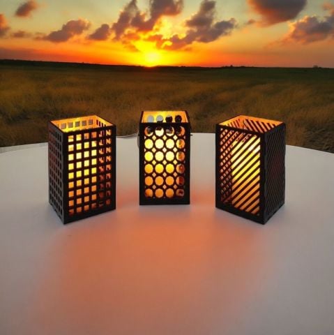 3 Lü Ahşap Dekoratif Mumluk