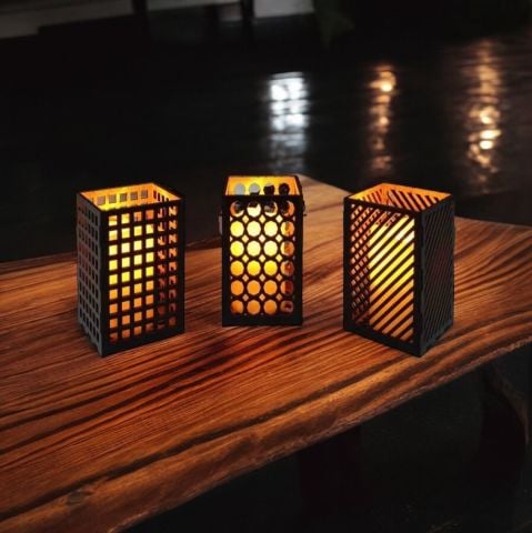 3 Lü Ahşap Dekoratif Mumluk