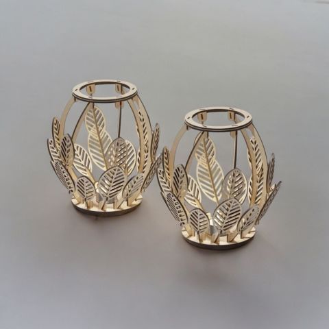 Ahşap 2' Li Krem Mumluk