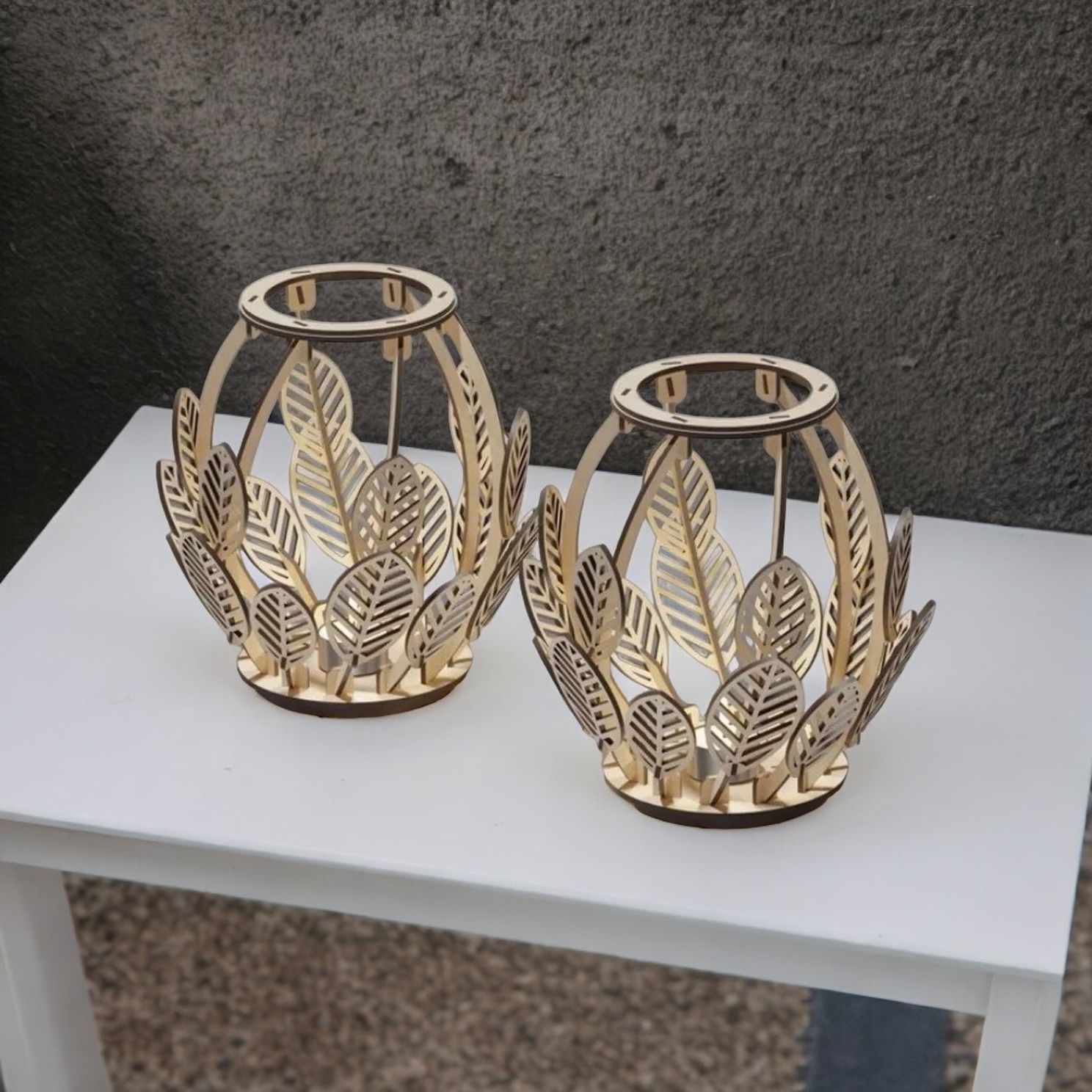 Ahşap 2' Li Krem Mumluk