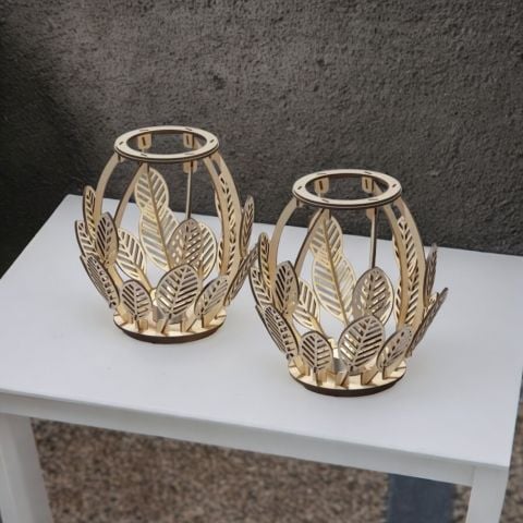 Ahşap 2' Li Krem Mumluk