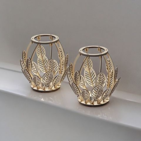 Ahşap 2' Li Krem Mumluk