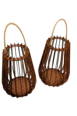 Ahşap Dekoratif Askılı 2' Li Mumluk, Şamdan