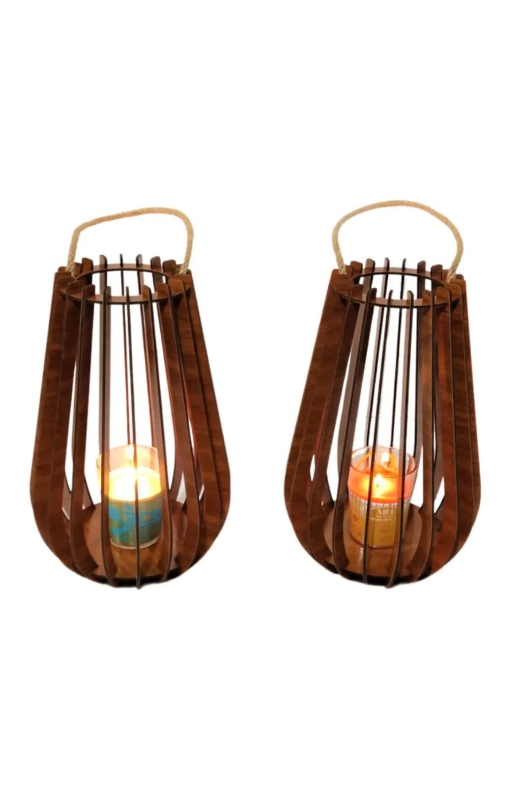Ahşap Dekoratif Askılı 2' Li Mumluk, Şamdan