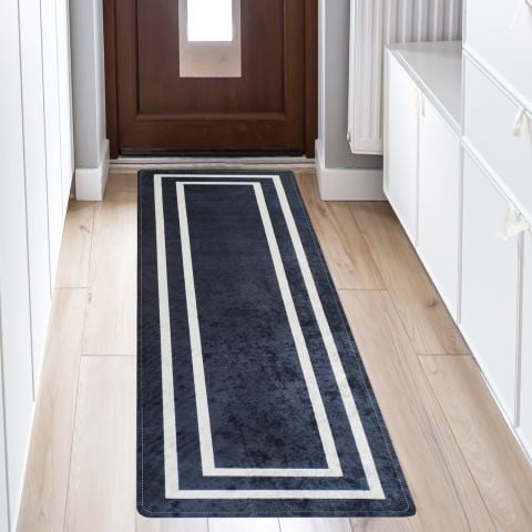 VEHER (SİYAH) Koridor Yolluk Halısı - Mutfak, Oturma Odası, Yatak Odası için Halı Yolluk - Kaymaz Alan Halısı - Yıkanabilir. (60 X 300) cm