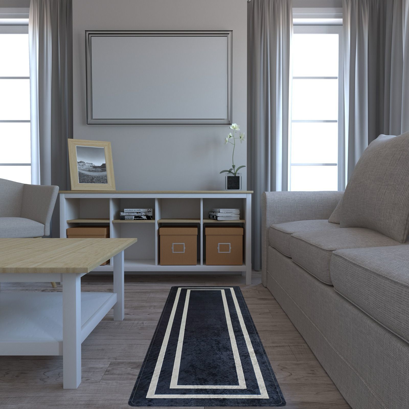 VEHER (SİYAH) Koridor Yolluk Halısı - Mutfak, Oturma Odası, Yatak Odası için Halı Yolluk - Kaymaz Alan Halısı - Yıkanabilir. (60 X 220) cm