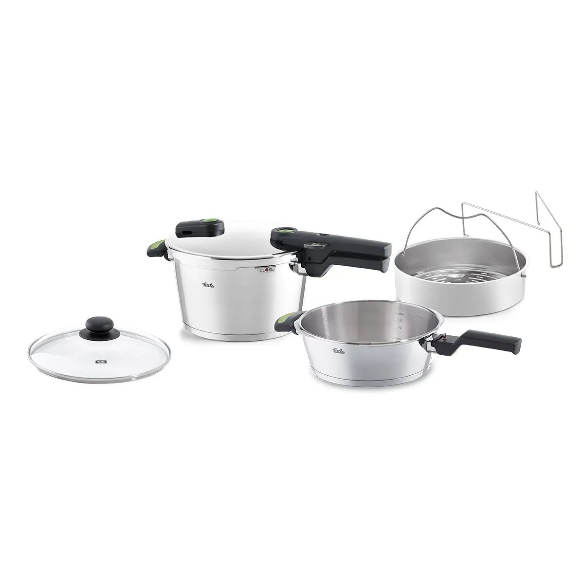 Fissler Vitaquick® Green düdüklü tencere seti, 2,5 + 4,5 L, ekstra cam kapaklı