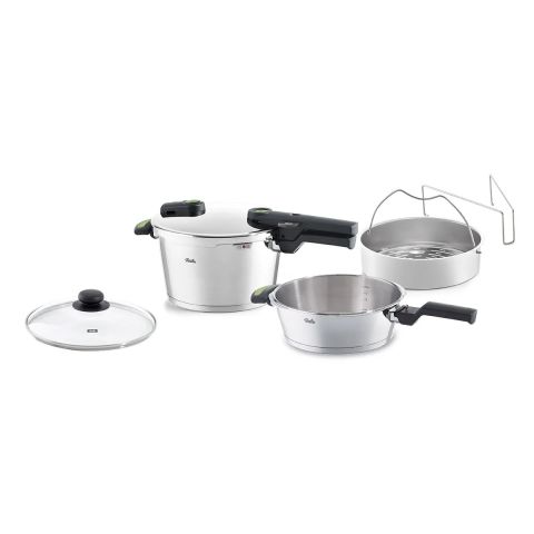 Fissler Vitaquick® Green düdüklü tencere seti, 2,5 + 4,5 L, ekstra cam kapaklı