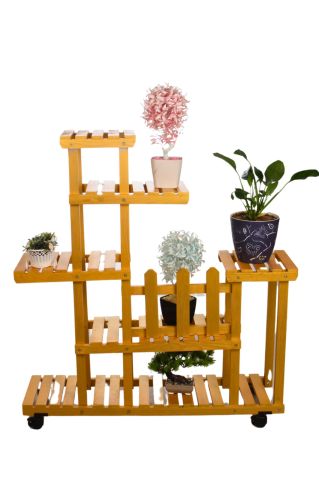Ahşap (Çam) GOLD Renk 6 Katlı Bitki Standı, Kilitlenebilir Tekerlekler + Mini Bahçe Set + My Bead SoyaWax Kokulu Vegan Mum 50 cc