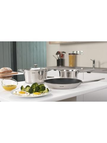 Tefal Simpleo B815S4 Tencere ve Tava Seti, 4 Parça, Paslanmaz Çelik/siyah, 49.1 x 35.3 x 13.3 cm
