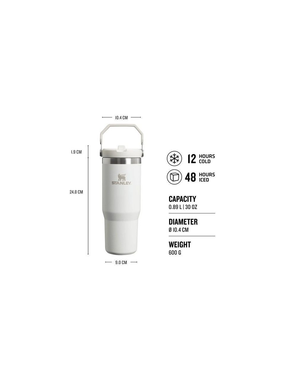 Stanley The Iceflow Flip Straw Pipetli Termos Bardak 0,89 Lt Beyaz (OUTLET)
