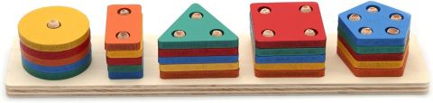 Hamaha Oyuncak Hamaha Wooden Toys Doğal Ahşap Eğitici Oyuncak Dikdörtgen 5'li Sütun Geometrik Şekil