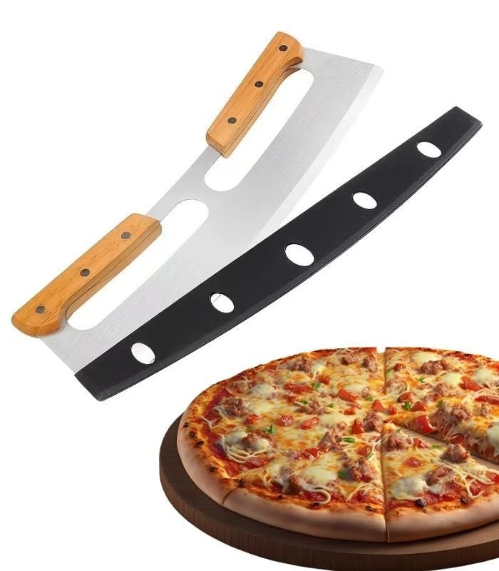 ERATEC Premium Paslanmaz Çelik Pizza Kesici 35 cm, Ahşap Sap ve Koruyucu Kılıflı