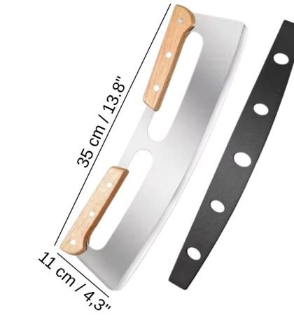 ERATEC Premium Paslanmaz Çelik Pizza Kesici 35 cm, Ahşap Sap ve Koruyucu Kılıflı