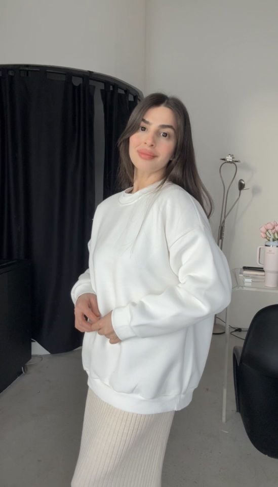 Premium kalite içi pamuklu beyaz sweatshirt