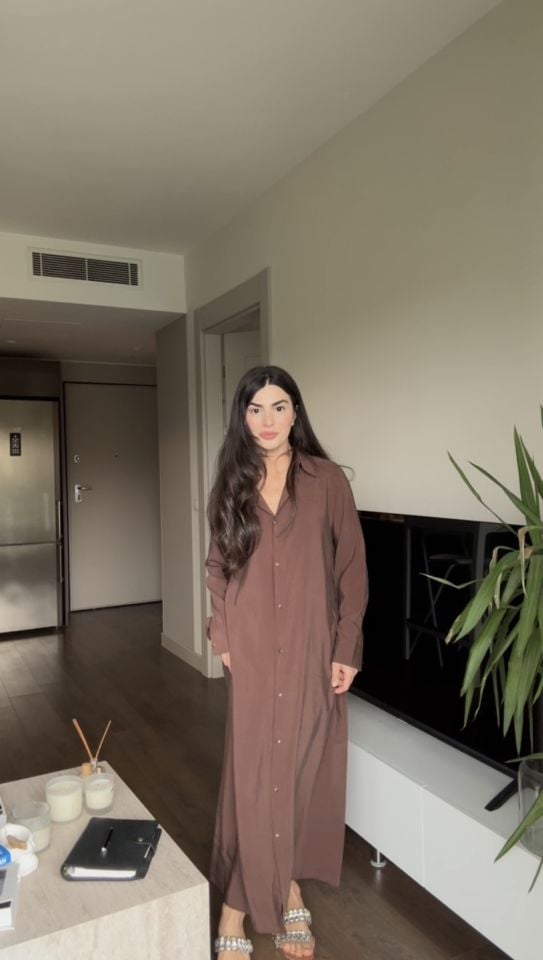 Kemerli avı kahve gömlek elbise