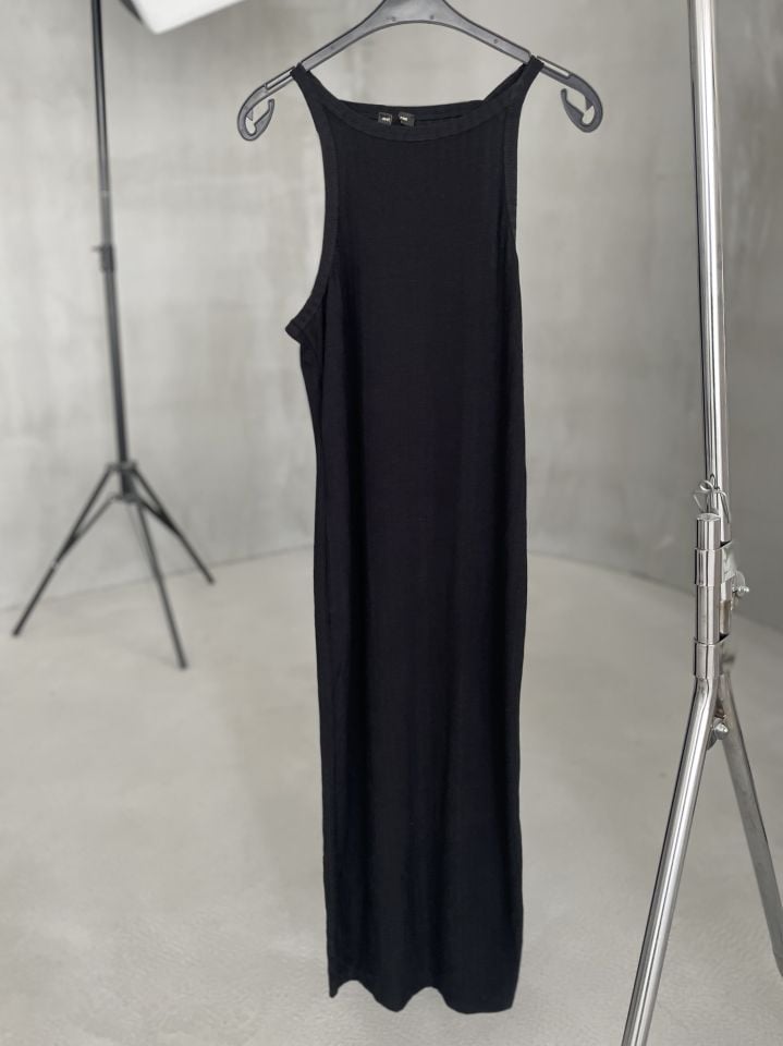 Halter yaka siyah fitilli maxi elbise