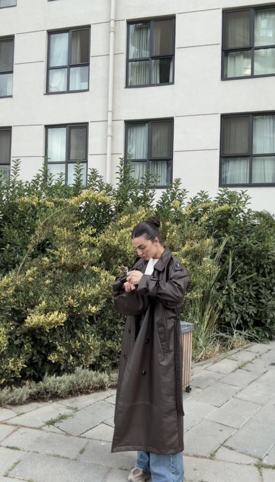 Acı kahve kuşaklı premıum deri Trenç