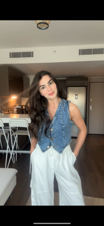 Denim v yaka crop yelek