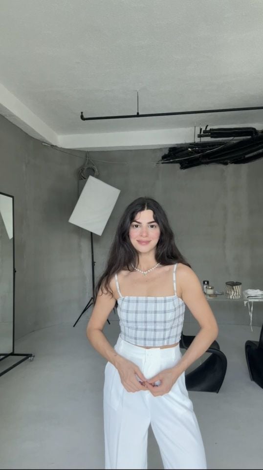 Asansör askılı çizgili bluz
