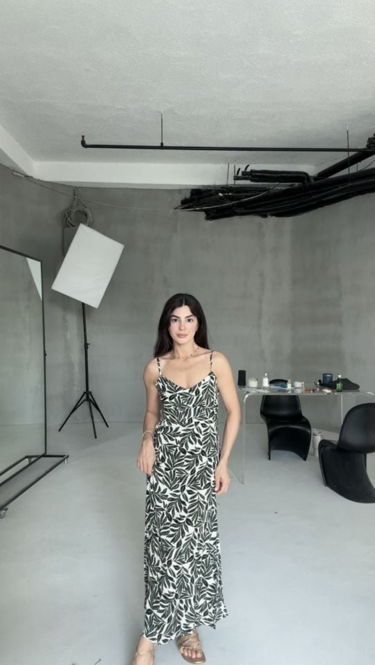 Yeşil desenli maxi boy elbise