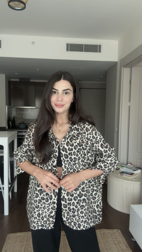 Leopar desenli salaş gömlek