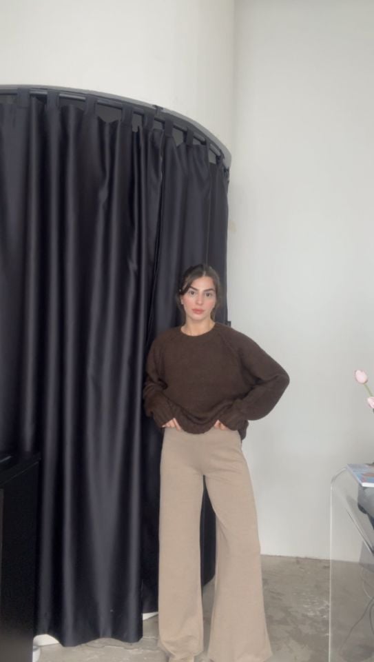 Zara marka beli lastikli sütlü kahve pantolon