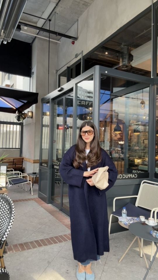 Premium kalite yün karışımlı maxi boy lacivert hırka