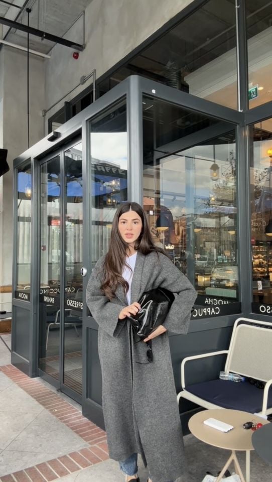 Premium kalite yün karışımlı maxi boy gri hırka