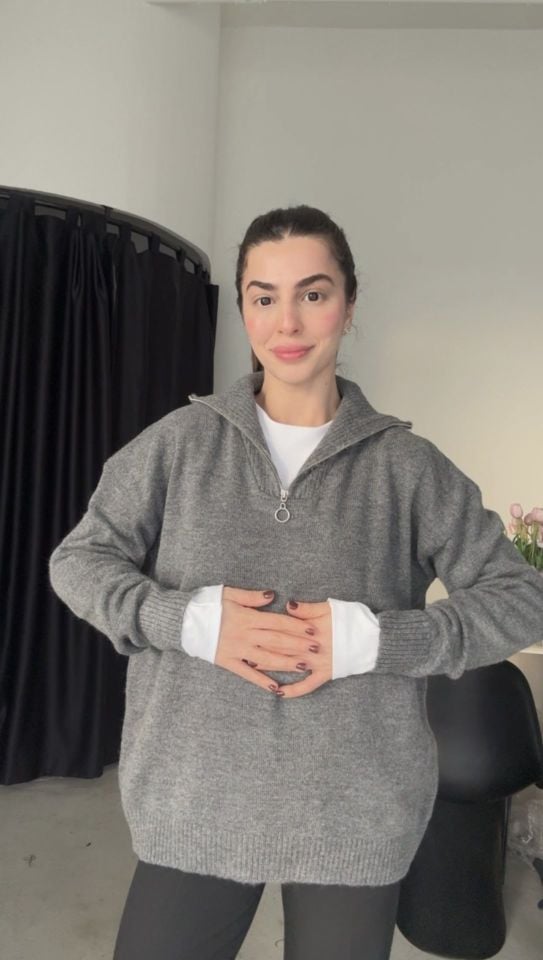 Füme fermuarlı oversize kazak