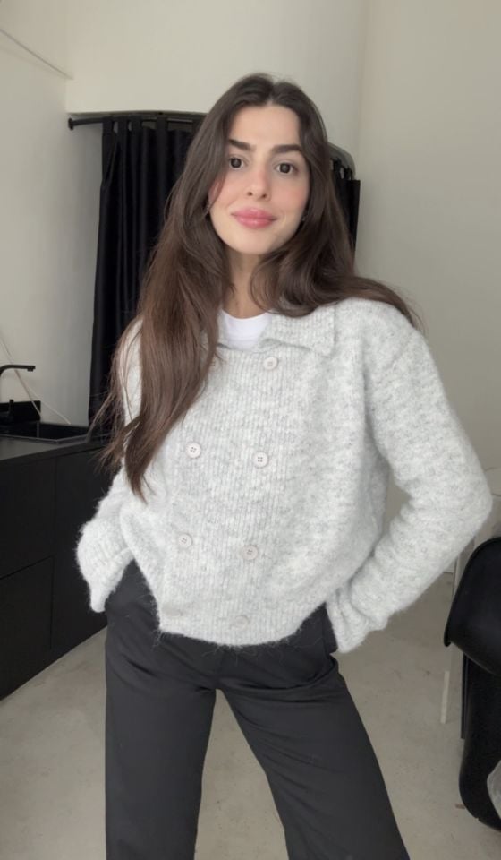 Dilvin polo yaka gri yumuşak hırka