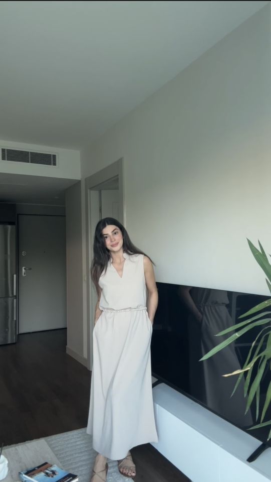 Tensel dokulu cepli kemer detaylı elbise