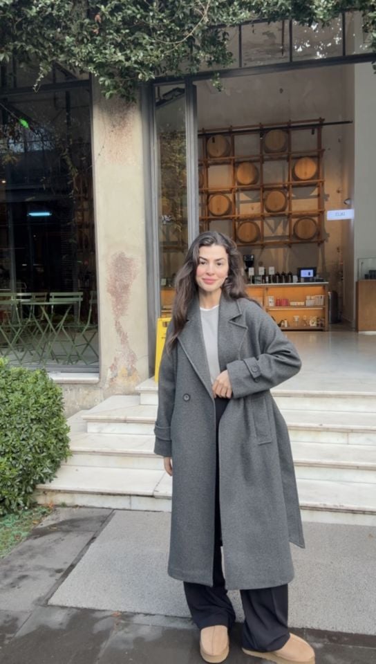 İçi astarlı premıum antrasit kuşaklı kaşe