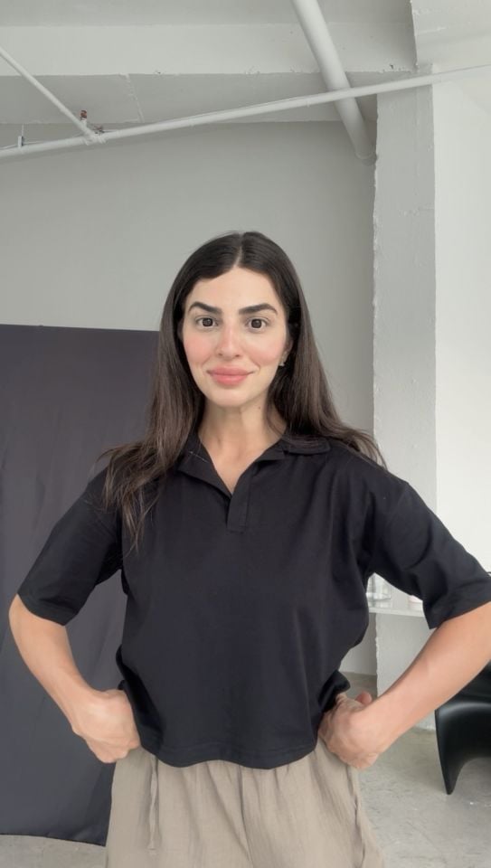 Polo yaka salaş siyah crop basic