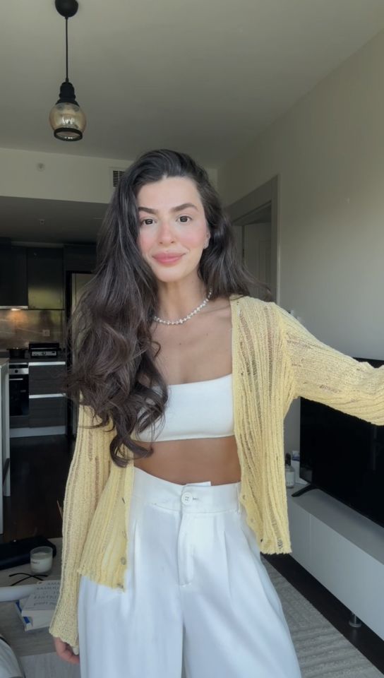 Transparan sarı crop hırka