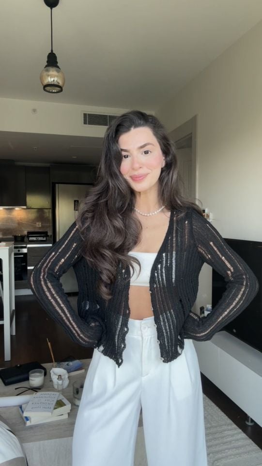 Transparan siyah crop hırka