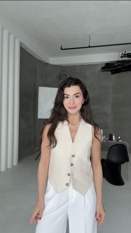 Naturel keten düğmeli yelek