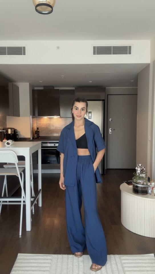 Lacivert modal gömlek pantolon takım