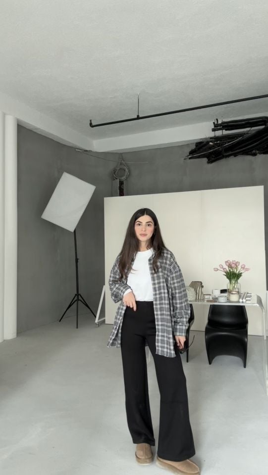 Beli lastikli esnek jarse kumaş siyah pantolon