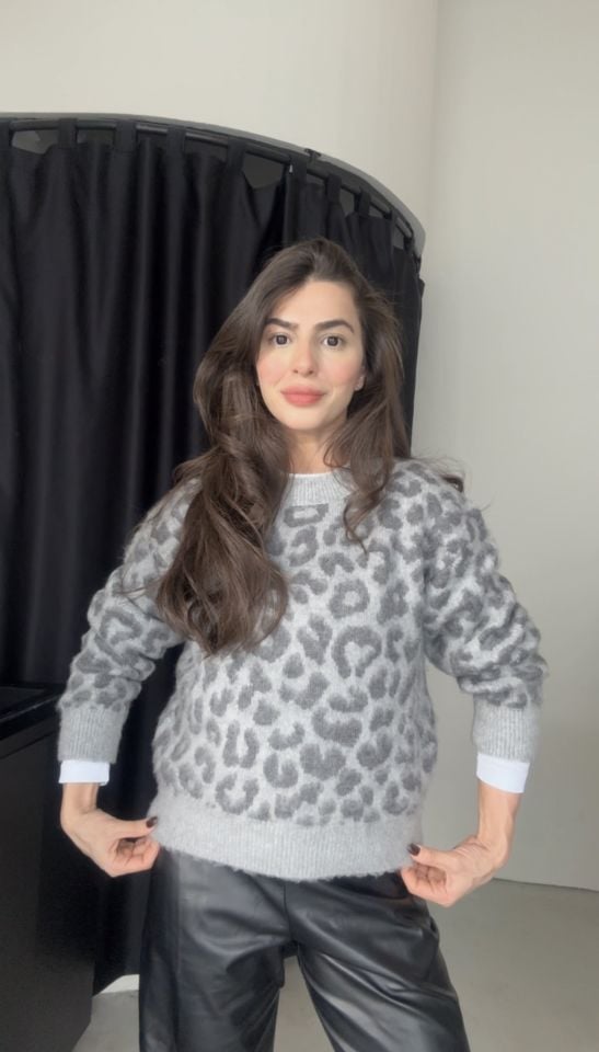 Dilvin marka gri leoparlı kazak